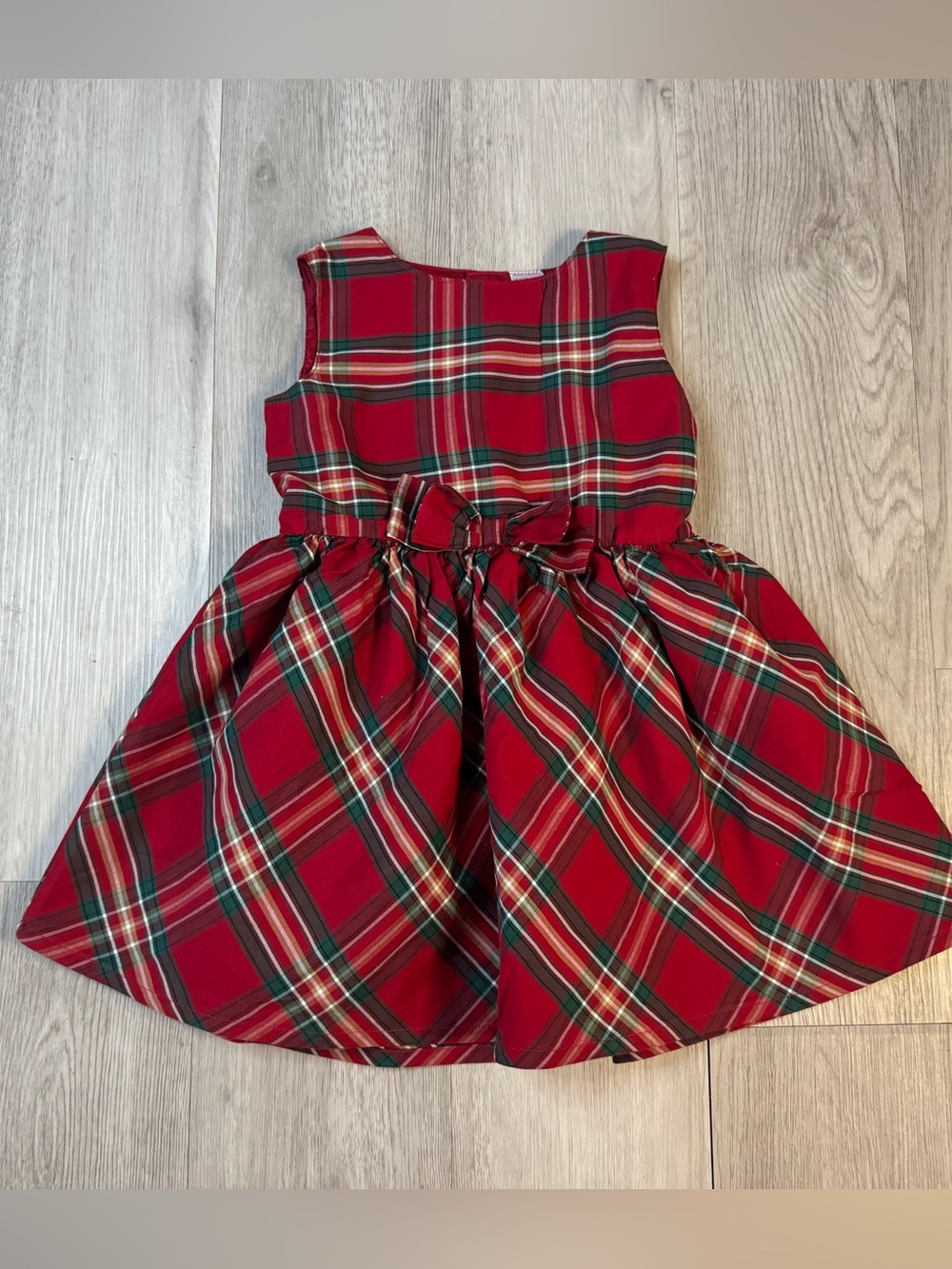 Carter's Red Green White Plaid A-Line Sleeveless Bow Christmas Holiday Dress 3T.